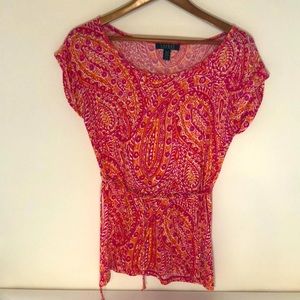 LAUREN Ralph Lauren Top Pink Orange Paisley M Tie